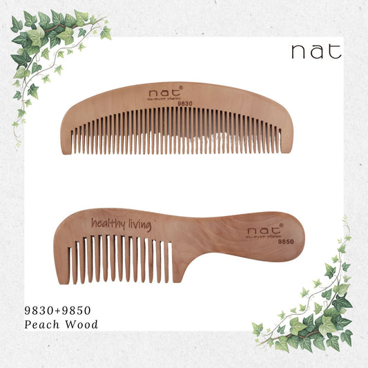 NAT Natural Gold Peach Wood Wide and Fine Tooth Anti-Static Comb Set Comb Set [9830+9850]