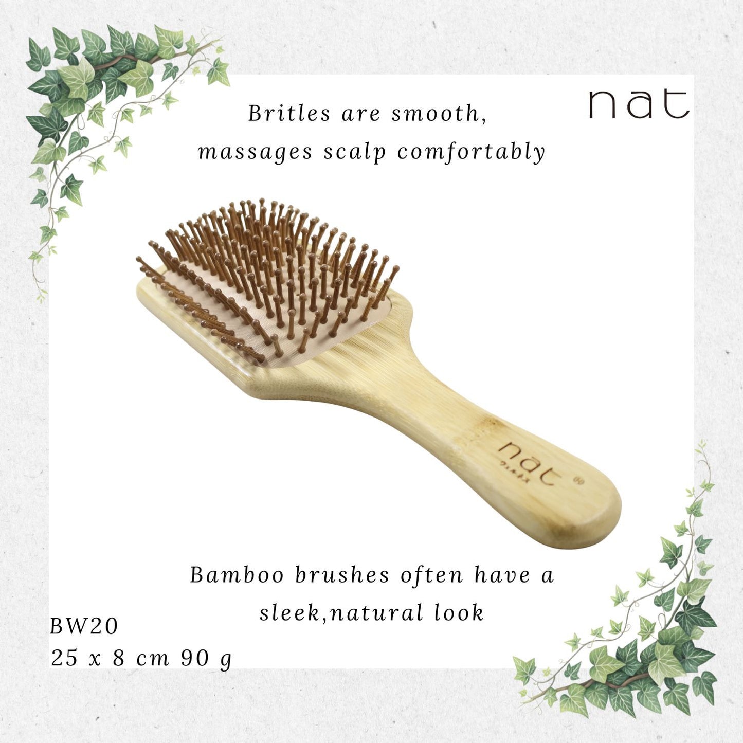NAT High Quality Bamboo Hair Brushes Combo with Rubber Air Cushion [BW20+BW21]