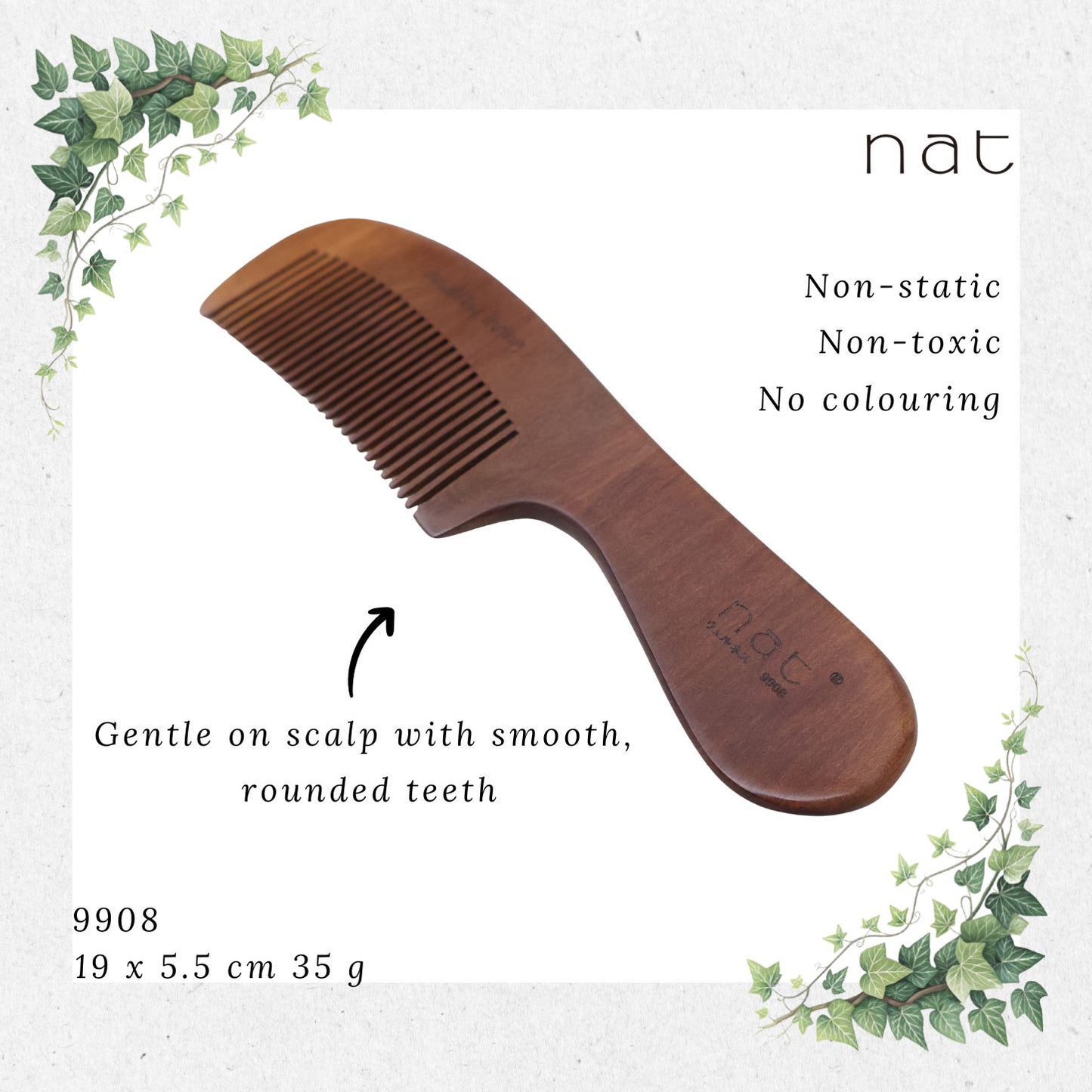 NAT Natural Machilus Nanmu Anti Static Wooden Comb [9908]