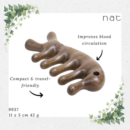 NAT Natural Walnut Wooden Wood Massage Anti-Static Handle Comb Tool for Gua Sha and Massaging Sikat Kayu [9937]