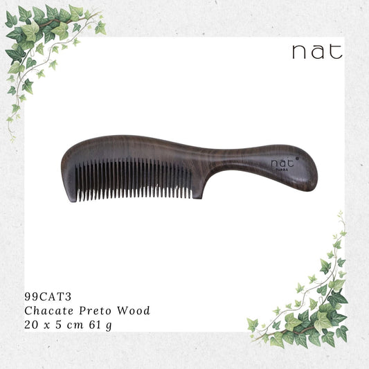 NAT Natural Chacate Preto Wooden Wood Narrow Tooth Premium Anti-Static Comb Sikat Kayu [9926]