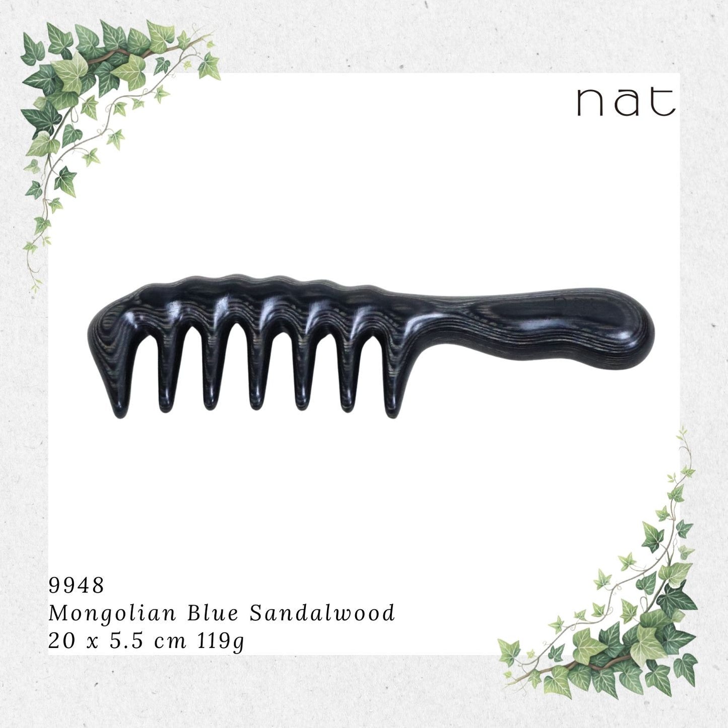 NAT PREMIUM Natural Mongolian Blue Sandalwood Wide Tooth Anti-Static Massaging Comb [9948]