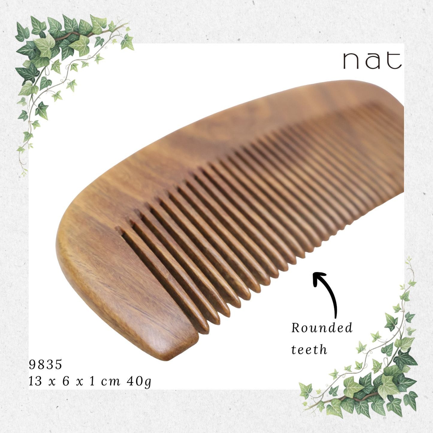 NAT Natural Green Sandalwood Fine Tooth Anti-Static Comb [9835]