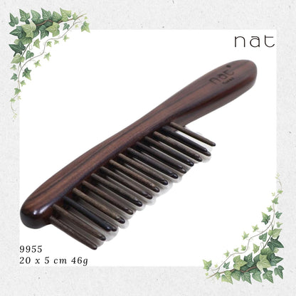 NAT PREMIUM Natural Chacate Preto Wood Hair Detangler Anti-Static Comb [9955]