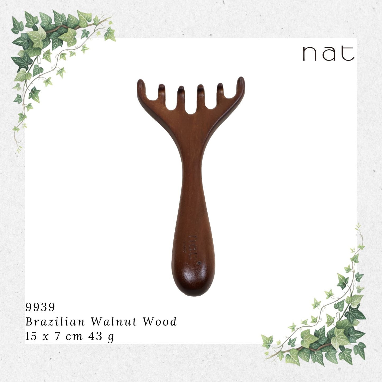 NAT Natural Walnut Wood Wooden Massage Anti-Static Six Wide Rake Design Gua Sha [9939]