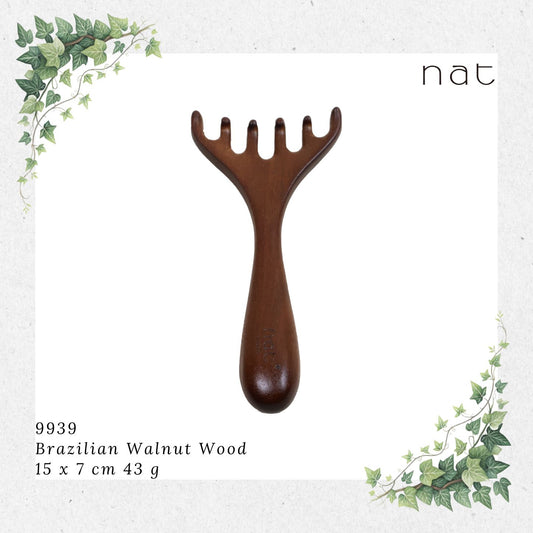NAT Natural Walnut Wood Wooden Massage Anti-Static Six Wide Rake Design Gua Sha [9939]