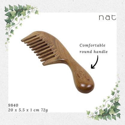 NAT Natural Green Sandalwood Wide Tooth Anti-Static Comb - Upgraded Version [9840]
