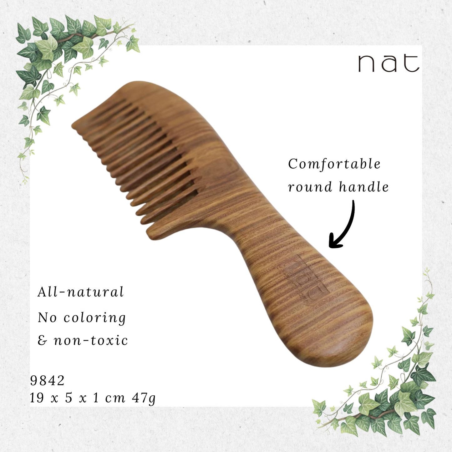 NAT Natural Green Sandalwood Wide Tooth Anti-Static Comb [9842]