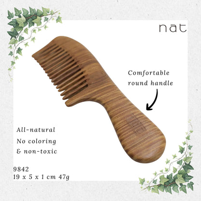 NAT Natural Green Sandalwood Wide Tooth Anti-Static Comb [9842]