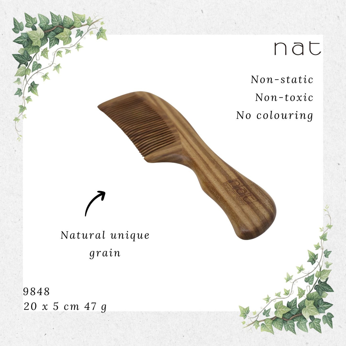 NAT Natural Green Sandalwood Fine Tooth Anti-Static Comb [9848]