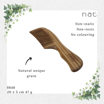 NAT Natural Green Sandalwood Fine Tooth Anti-Static Comb [9848]