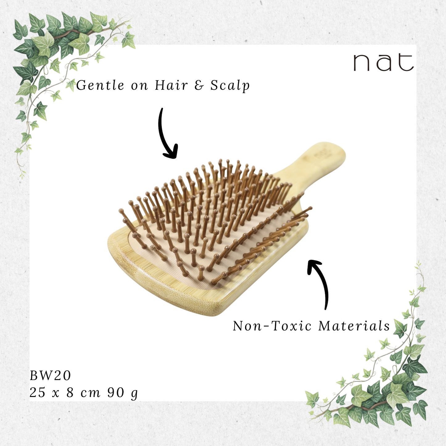 NAT High Quality & Natural Anti Static Bamboo Hair Brush with Rubber Air Cushion [BW20]