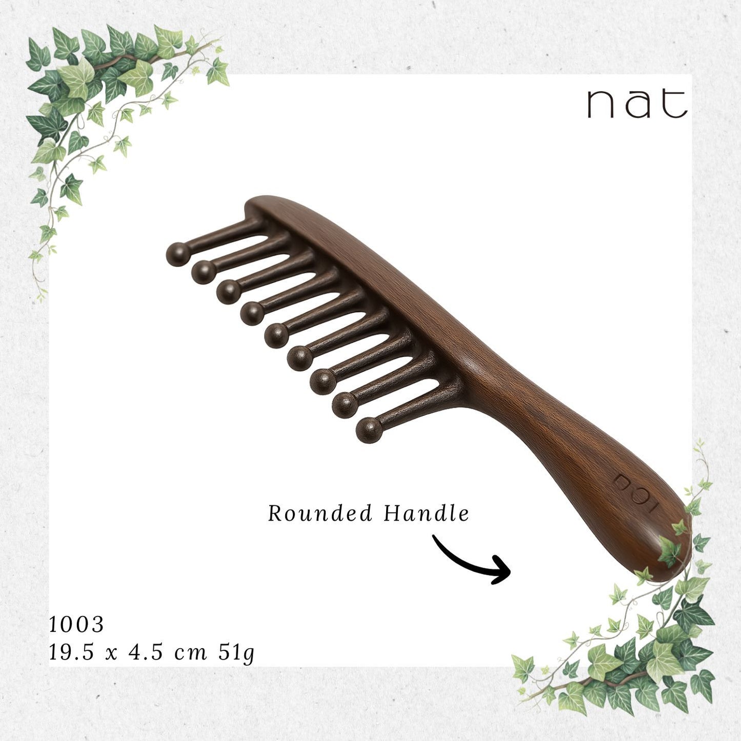 NAT PREMIUM Natural Green Sandalwood Anti-Static Non-Toxic Hair Scalp Massaging Comb [1003]