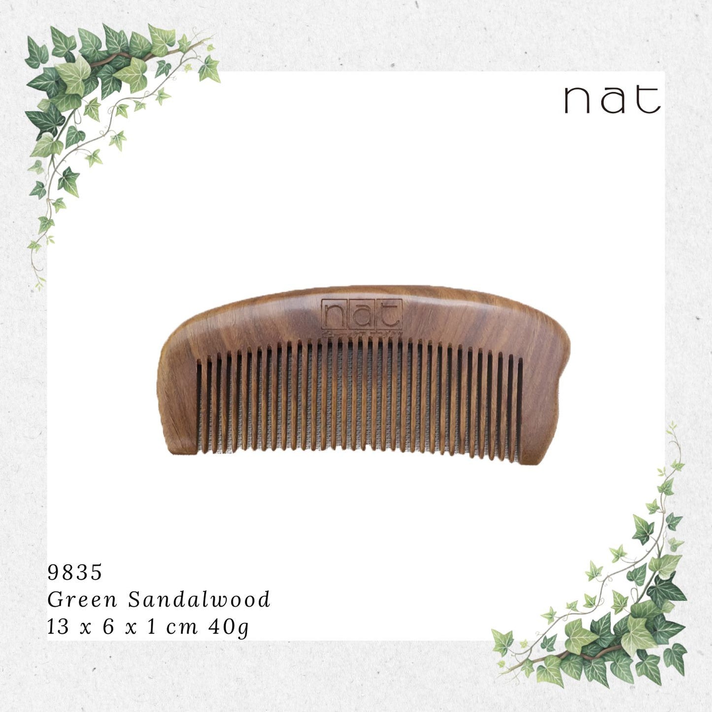 NAT Natural Green Sandalwood Fine Tooth Anti-Static Comb [9835]