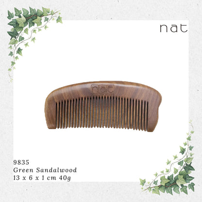 NAT Natural Green Sandalwood Fine Tooth Anti-Static Comb [9835]