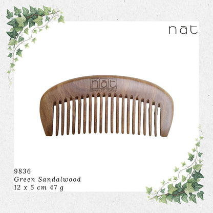 NAT Natural Green Sandalwood Fine Tooth Anti-Static Comb [9836]