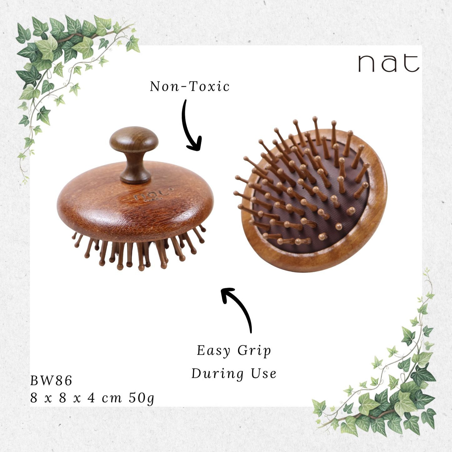 NAT Natural Wooden Red Sandalwood Scalp Hair Brush [BW86]
