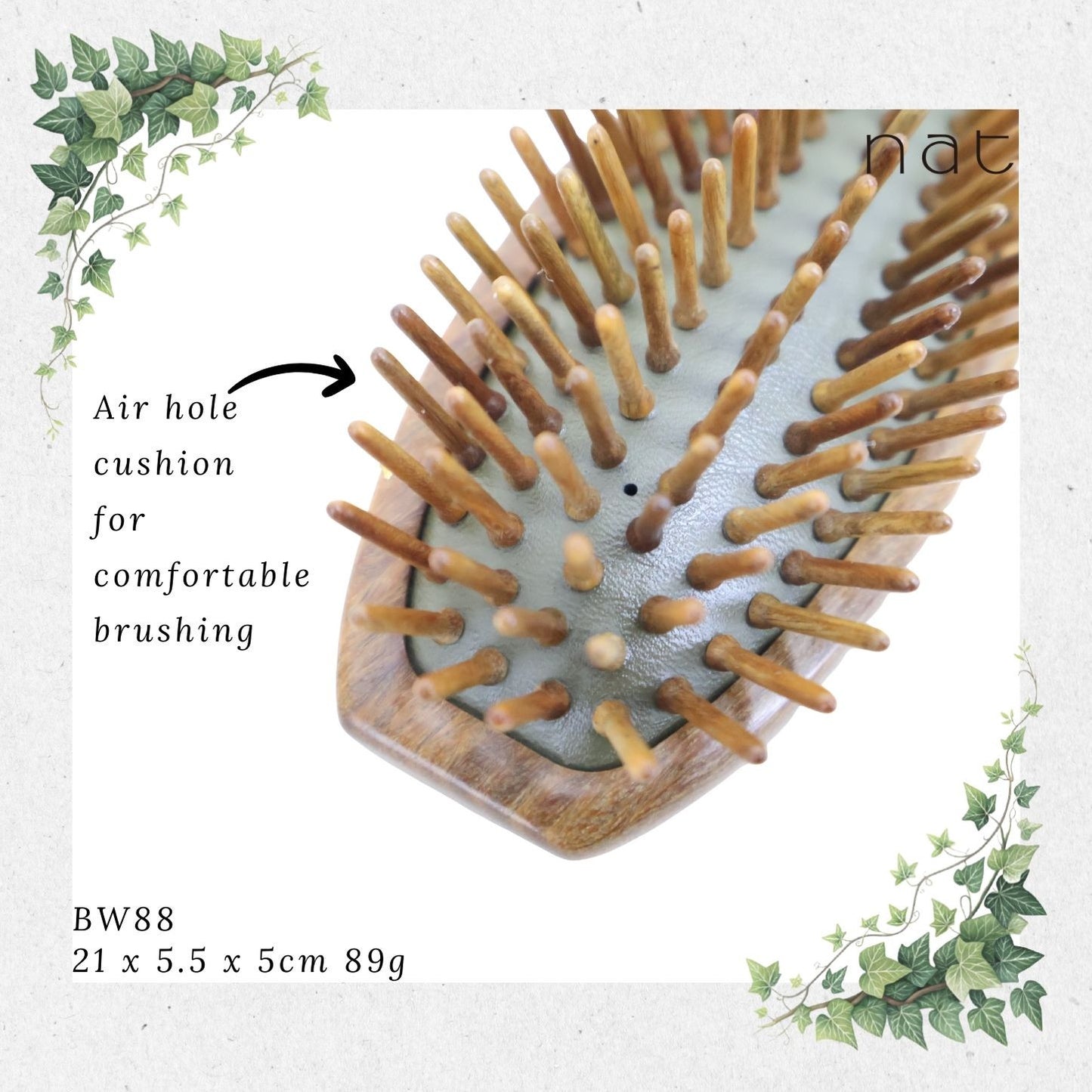 NAT PREMIUM High Quality Green Sandalwood Non-Static Non-Toxic No Coloring Hair Brush [BW88]