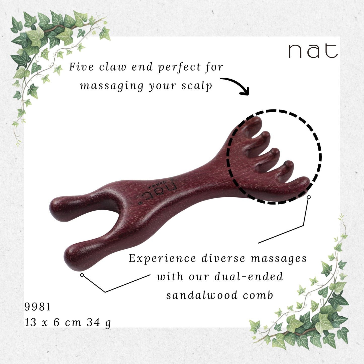 NAT Natural Purpleheart Wood Wooden Massage Anti-Static Gua Sha Comb [9981]